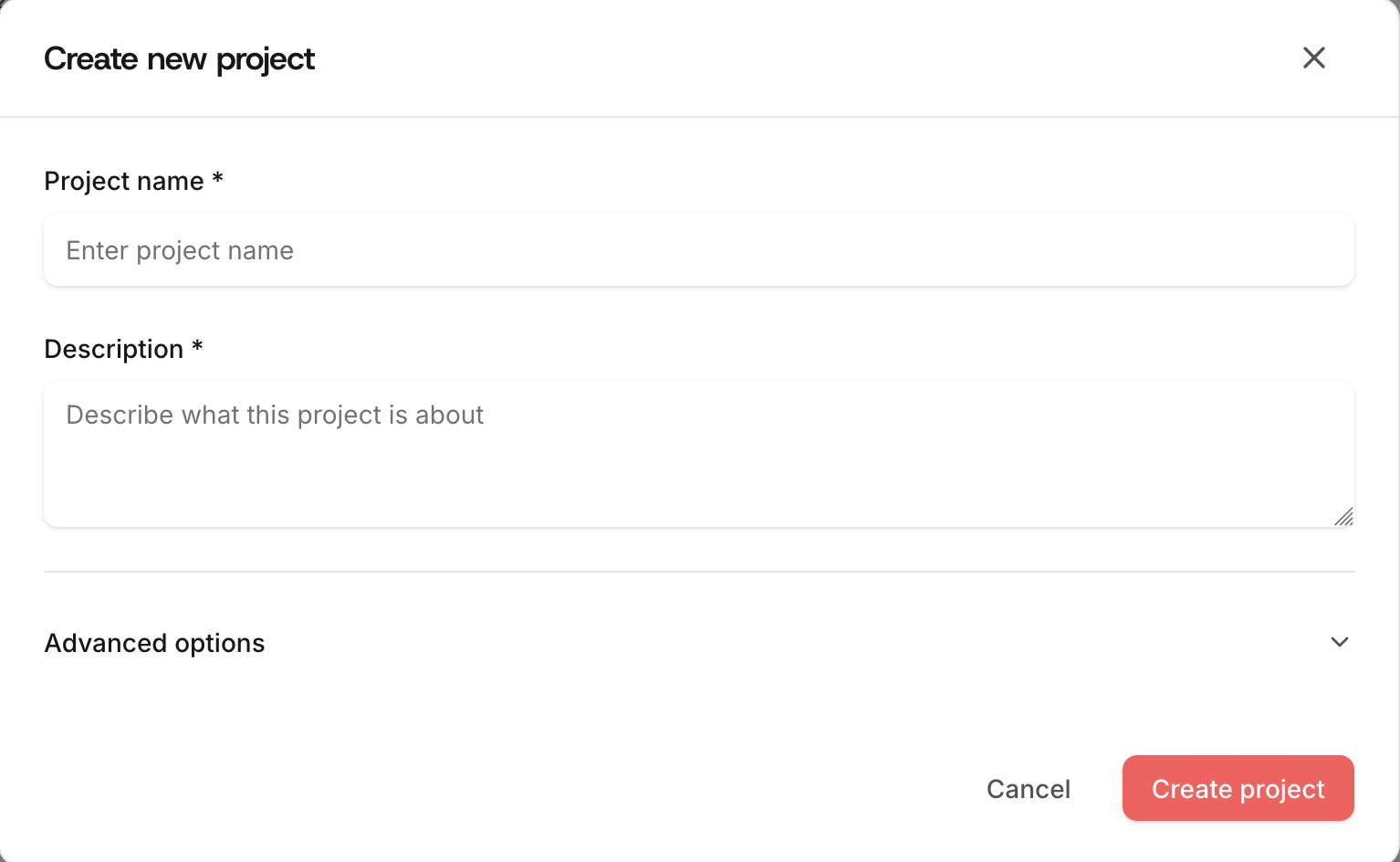Create project modal