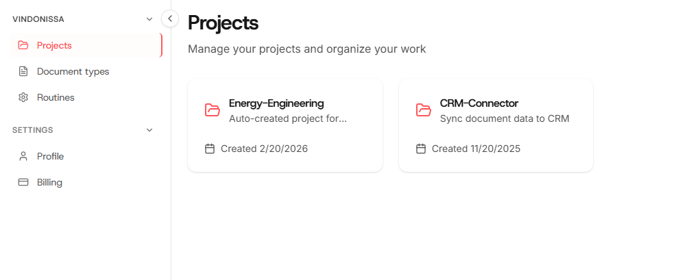 Projects list view